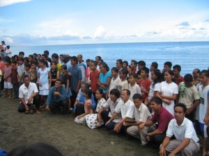 Layworkers in front of newly baptized