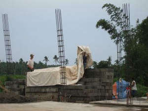 Dwayne spreading the tarp to dry