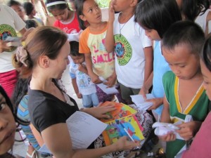 Tanya checking the colorings at the neighborhood ministry